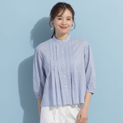 【Ｓ・Ｍサイズ】ミラクルウェーブ　バンドカラーピンタックブラウス（７３０３３４５６）