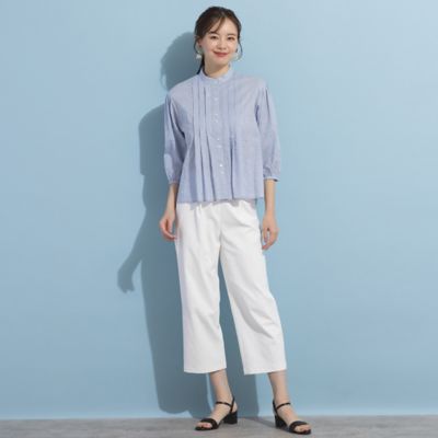 【Ｓ・Ｍサイズ】ミラクルウェーブ　バンドカラーピンタックブラウス（７３０３３４５６）