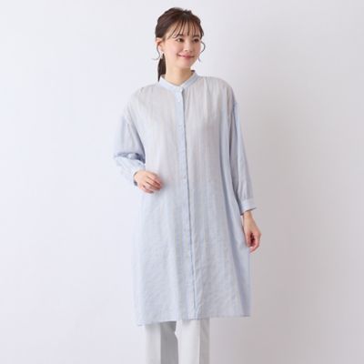 【Ｓ・Ｍサイズ】ウォッシャブル　シアーストライプロングブラウス（７３０３３５０２）