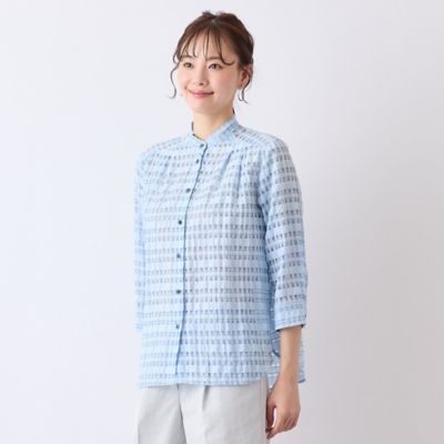 【Ｓ・Ｍサイズ】シースルーチェック　バンドカラーブラウス（７３０３３５２２）