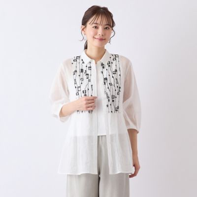 ＜Liliane Burty Eclat (Women/小さいサイズ) ＞【Ｓ・Ｍサイズ】綿麻ワッシャー刺繍ブラウス（７３０３３５２３）