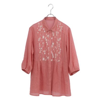 【Ｓ・Ｍサイズ】綿麻ワッシャー刺繍ブラウス（７３０３３５２３）