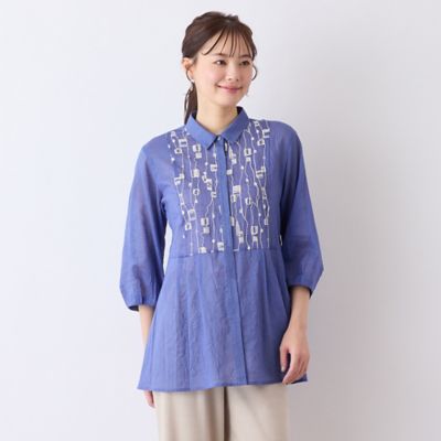 【Ｓ・Ｍサイズ】綿麻ワッシャー刺繍ブラウス（７３０３３５２３）