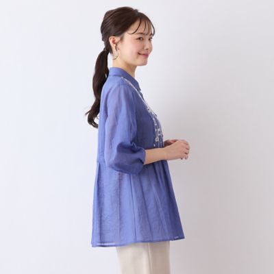 【Ｓ・Ｍサイズ】綿麻ワッシャー刺繍ブラウス（７３０３３５２３）