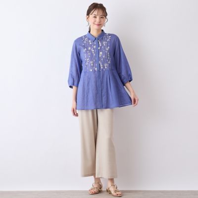 【Ｓ・Ｍサイズ】綿麻ワッシャー刺繍ブラウス（７３０３３５２３）