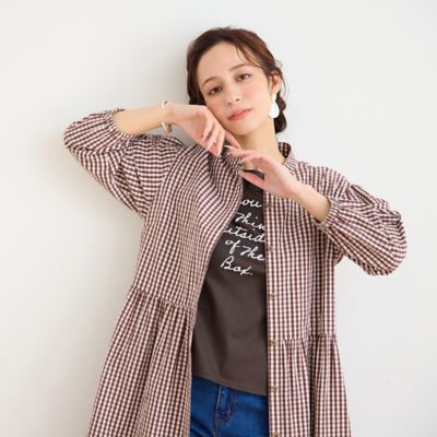 ＜Liliane Burty Eclat (Women/小さいサイズ) ＞【洗える】ギンガムチェックバンドカラーシャツワンピ（７３０３３６０５）