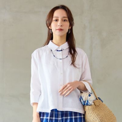 【美品】saro/adeu　Wフレアーカラー　リネン100　ブラウス白 洗える】リネン100％ブラウス（73033607） | Liliane Burty