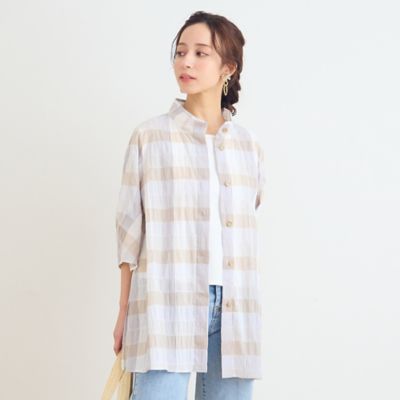 洗える】コットンブロックチェックブラウス（73033651