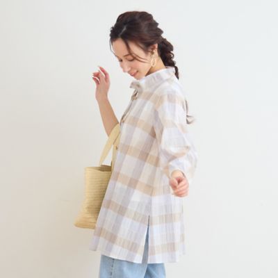 洗える】コットンブロックチェックブラウス（73033651
