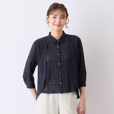 【Ｓ・Ｍサイズ】ウォッシャブルシースルーチェックブラウス（７３０３４５５１）