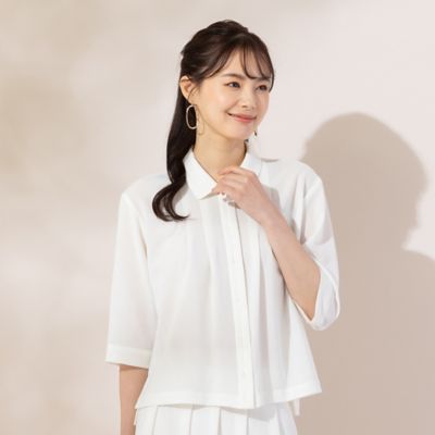 ＜Liliane Burty Eclat (Women/小さいサイズ) ＞【Ｓ・Ｍサイズ】ドライタッチポプリン　タックブラウス［セットアップ可］（７３０３５４０１）