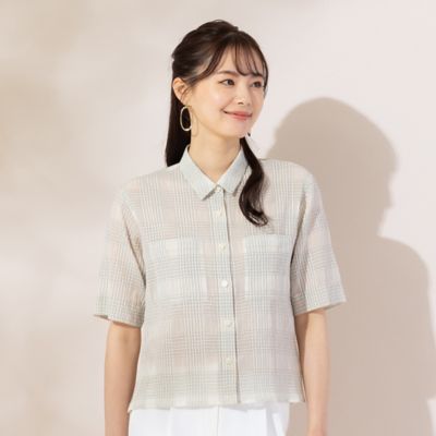 ＜Liliane Burty Eclat (Women/小さいサイズ) ＞【Ｓ・Ｍサイズ】シアーチェック　ショート丈ブラウス［同素材アイテム有］（７３０３５４５２）