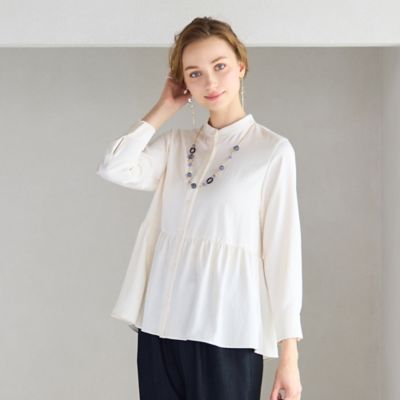 洗える】シルキーツイルバンドカラーブラウス（73035506