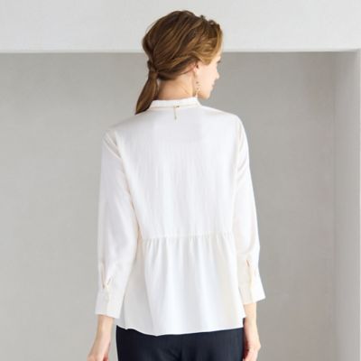 洗える】シルキーツイルバンドカラーブラウス（73035506