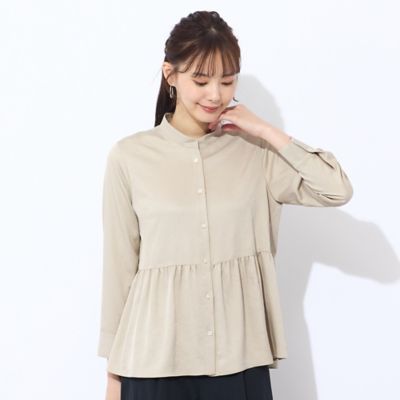 洗える】シルキーツイルバンドカラーブラウス（73035506