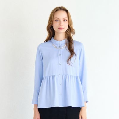 洗える】シルキーツイルバンドカラーブラウス（73035506