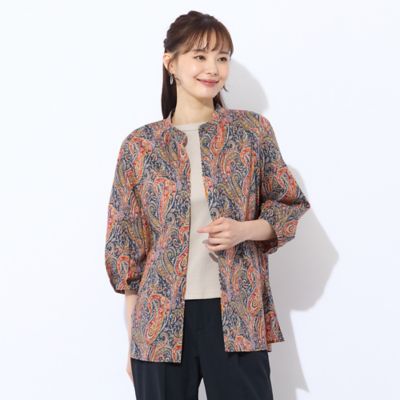 洗える】リバティ ペイズリープリントロングブラウス