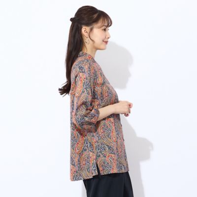 洗える】リバティ ペイズリープリントロングブラウス