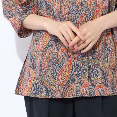 洗える】リバティ ペイズリープリントロングブラウス