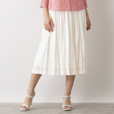 【SALE】エクラ 刺繍風カラミ プリーツスカート シロ ひざ丈スカート