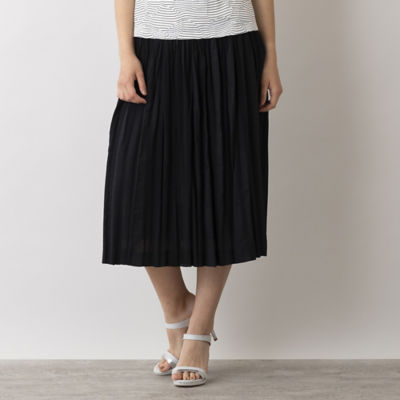 【SALE】エクラ 刺繍風カラミ プリーツスカート クロ ひざ丈スカート