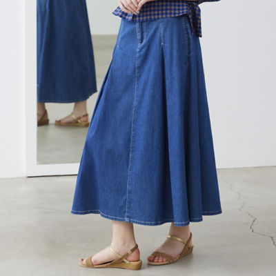 ＜Liliane Burty Eclat (Women/小さいサイズ) ＞【Ｓ・Ｍサイズ】タックデニムロングスカート（７３０４３４５２）
