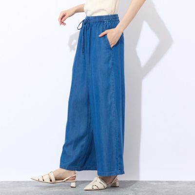 洗える】オールゴムワイド再生繊維（セルロース）デニムパンツ