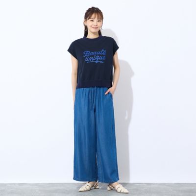 洗える】オールゴムワイド再生繊維（セルロース）デニムパンツ