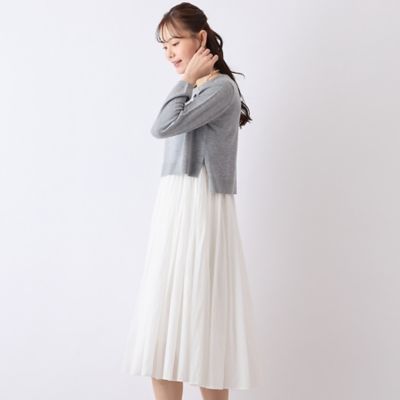 【Ｓ・Ｍサイズ】ニット×裾布帛ワンピ　アンサンブル（７３０９２５０１）