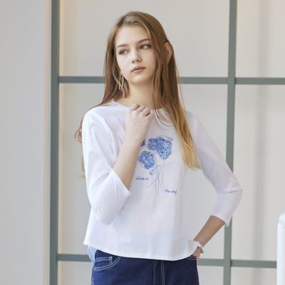 ＜Liliane Burty Eclat (Women/小さいサイズ) ＞【Ｓ・Ｍサイズ】配色使い刺繍　加工Ｔシャツ（７３１２２４５５）