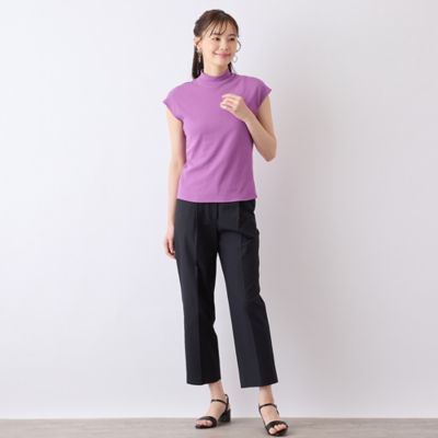 【S・Mサイズ】ハイネック　フレンチスリーブTシャツ ハイネックフレンチスリーブリブニットトップス[rut689
