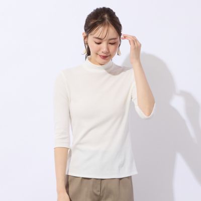 洗える・接触冷感】綿100％ハイネック 七分袖Tシャツ