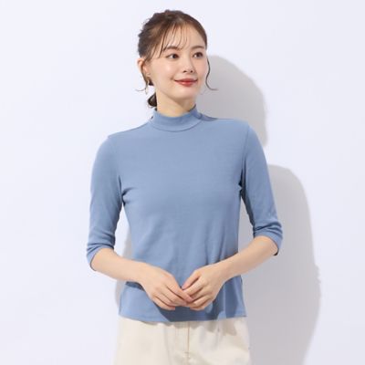 洗える・接触冷感】綿100％ハイネック 七分袖Tシャツ
