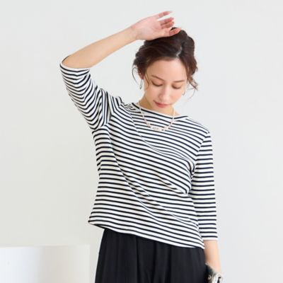 ＜Liliane Burty Eclat (Women/小さいサイズ) ＞【洗える】コットンリブボーダーＴシャツ（７３１２２６６１）