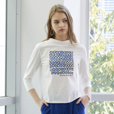 ＜Liliane Burty Eclat (Women/小さいサイズ) ＞【Ｓ・Ｍサイズ】ドットプリント　ボートネックＴシャツ（７３１２３４０１）