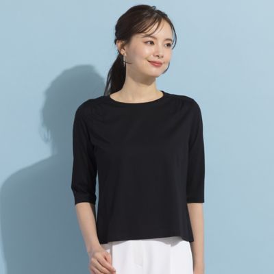 ＜Liliane Burty Eclat (Women/小さいサイズ) ＞【Ｓ・Ｍサイズ】肩ギャザー　５分袖Ｔシャツ［同素材アイテムあり］（７３１２３４２１）