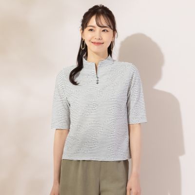 【Ｓ・Ｍサイズ】ジグザグジャカード　ボタン付きＴシャツ（７３１２３４２５）