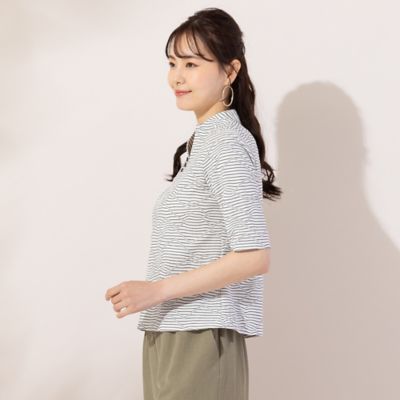 【Ｓ・Ｍサイズ】ジグザグジャカード　ボタン付きＴシャツ（７３１２３４２５）