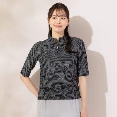 【Ｓ・Ｍサイズ】ジグザグジャカード　ボタン付きＴシャツ（７３１２３４２５）