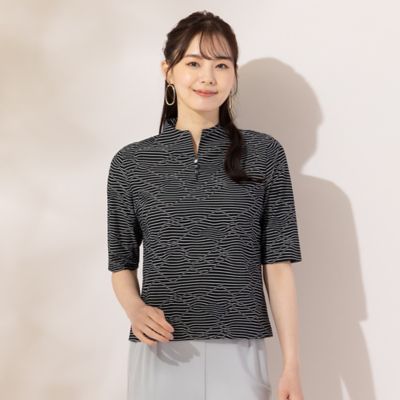 【Ｓ・Ｍサイズ】ジグザグジャカード　ボタン付きＴシャツ（７３１２３４２５）