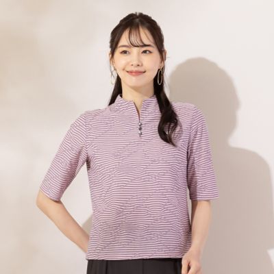 【Ｓ・Ｍサイズ】ジグザグジャカード　ボタン付きＴシャツ（７３１２３４２５）