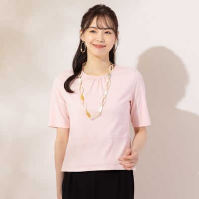 【Ｓ・Ｍサイズ】衿ぐりギャザー　５分袖Ｔシャツ（７３１２３４２６）