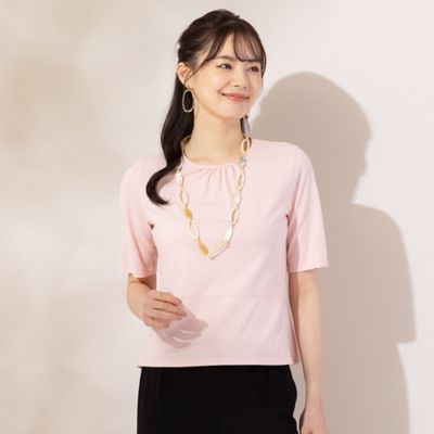 【Ｓ・Ｍサイズ】衿ぐりギャザー　５分袖Ｔシャツ（７３１２３４２６）