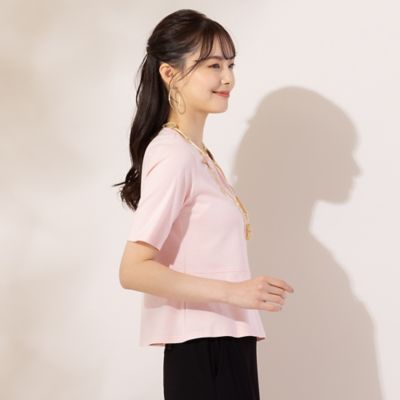 【Ｓ・Ｍサイズ】衿ぐりギャザー　５分袖Ｔシャツ（７３１２３４２６）