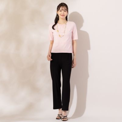 【Ｓ・Ｍサイズ】衿ぐりギャザー　５分袖Ｔシャツ（７３１２３４２６）
