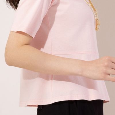 【Ｓ・Ｍサイズ】衿ぐりギャザー　５分袖Ｔシャツ（７３１２３４２６）