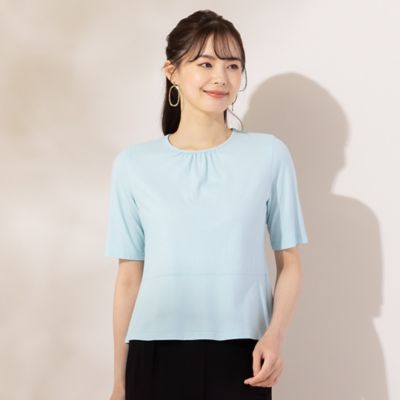 【Ｓ・Ｍサイズ】衿ぐりギャザー　５分袖Ｔシャツ（７３１２３４２６）