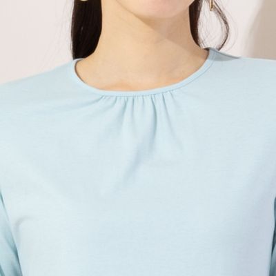 【Ｓ・Ｍサイズ】衿ぐりギャザー　５分袖Ｔシャツ（７３１２３４２６）