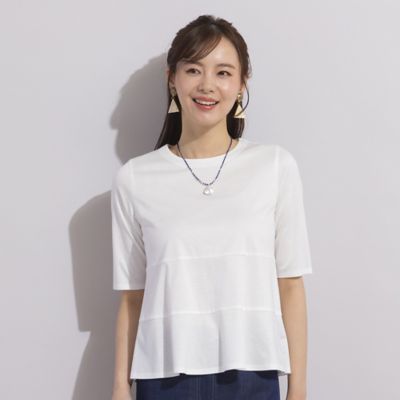 ＜Liliane Burty Eclat (Women/小さいサイズ) ＞【Ｓ・Ｍサイズ】ティアード切り替え　スムース無地Ｔシャツ（７３１２３４５１）