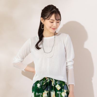 ＜Liliane Burty Eclat (Women/小さいサイズ) ＞【Ｍサイズ】限定アイテム　袖口シアーＴシャツ（７３１２３４６１）